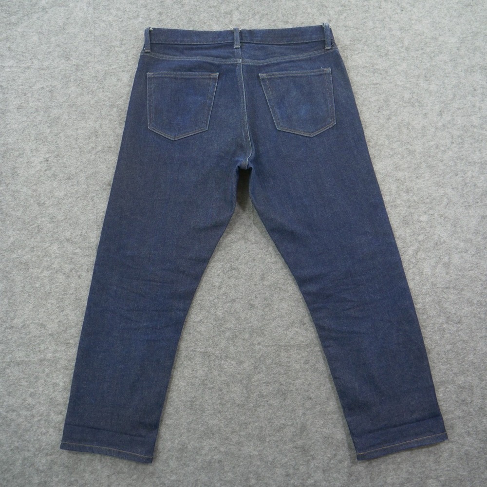 Uniqlo Jeans Mens Blue 33 Straight Leg Selvedge Mid Rise Zip Fly Dark Wash - Picture 2 of 11